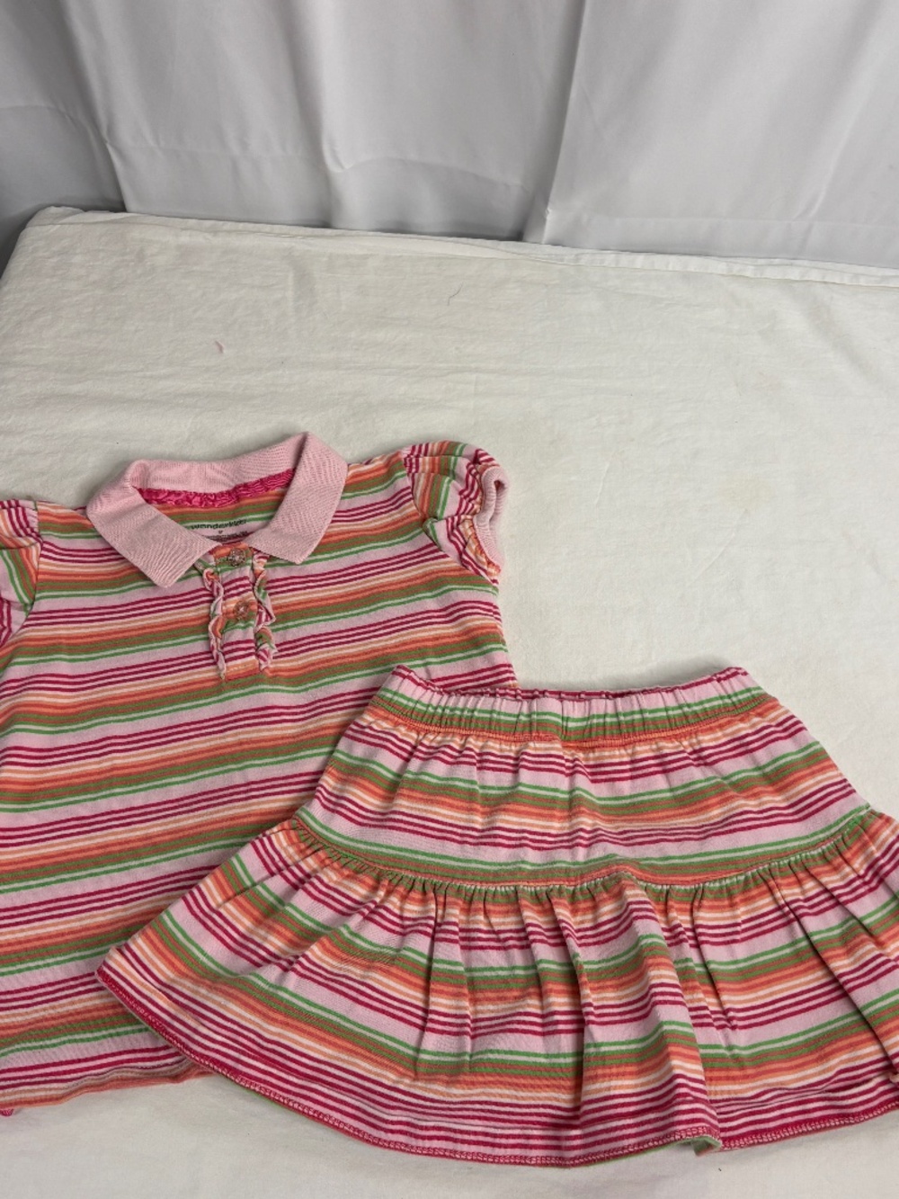 Vintage WonderKids Girls Rainbow Striped Two Piece Set Polo Top And Skort SZ 5T